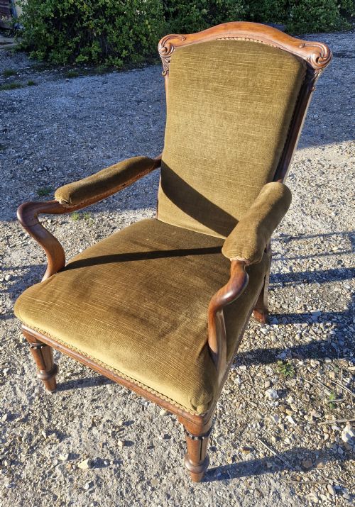 EARLY VICTORIAN ROSEWOOD FRAMED UPHOLSTERED ARMCHAIR - ADDITIONAL PHOTO 4
