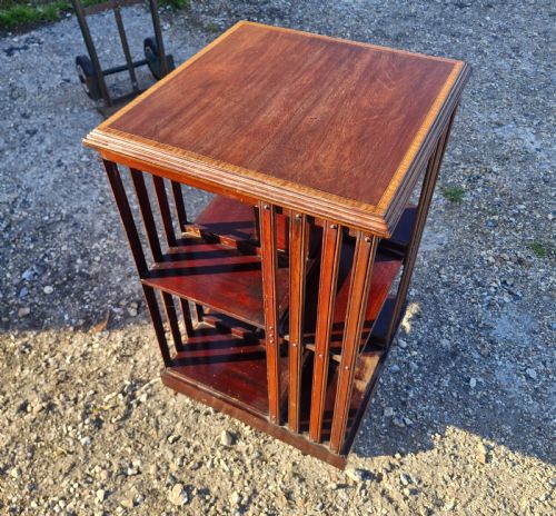Edwardian Inlaid Mahogany Revolving Bookcase.