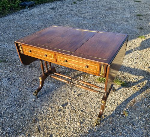 Early 20th Century Brass Inlaid Mahogany Free Standing Sofa Table.