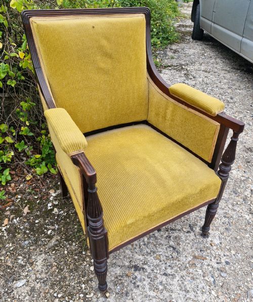 LATE VICTORIAN UPHOLSTERED MAHOGANY FRAMED ARMCHAIR IN THE GILLOWS MANNER - ADDITIONAL PHOTO 4