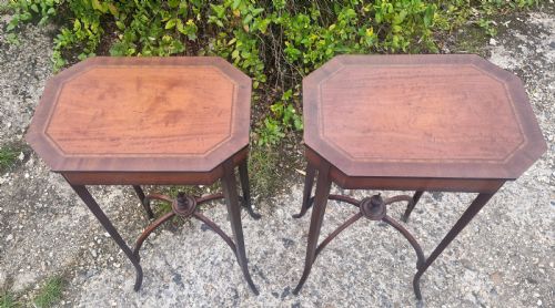Pair of Inlaid Satinwood and Mahogany Occasional Tables.