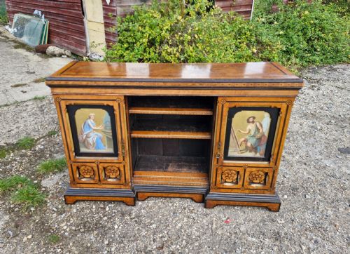 Good Victorian Inlaid Side Cabinet with Painted Panels.