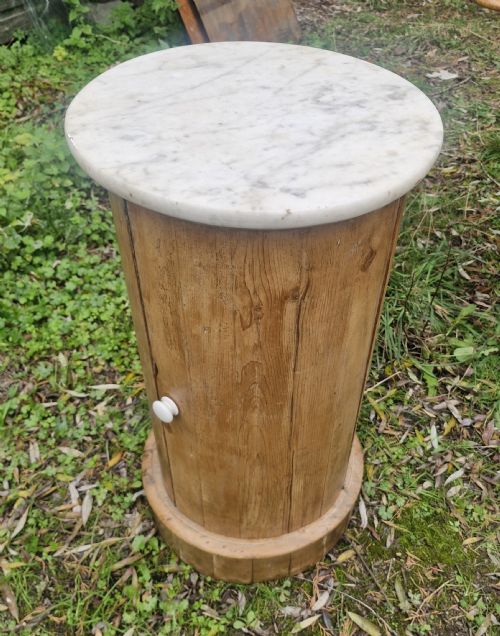 Victorian Pine Cylinder Pot Cupboard with Marble Top.