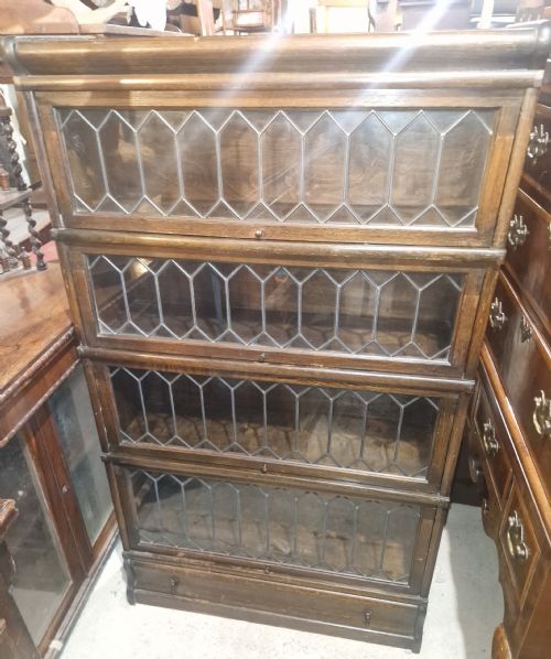 Oak Leaded Glazed Globe Wernicke Bookcase Cabinet.