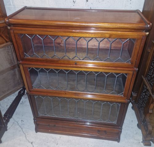 Mahogany Leaded Glazed 3 Tier Globe Wernicke Bookcase Cabinet.