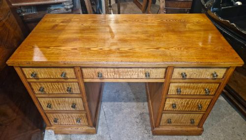 VICTORIAN ASH AND HUNGARIAN ASH KNEEHOLE PEDESTAL WRITING DESK - ADDITIONAL PHOTO 3