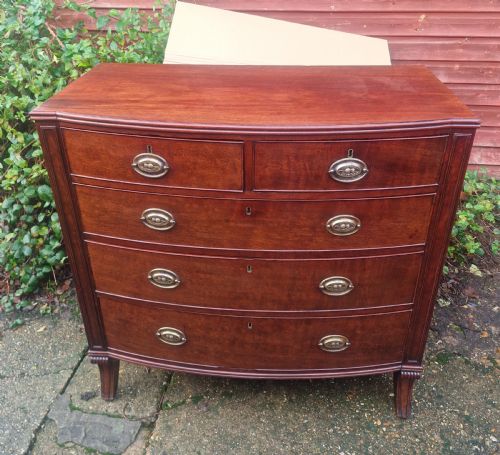 regency mahogany bow front chest of drawers with sabre front legs - CATEGORY: ANTIQUE CHEST OF DRAWERS - DATED REGENCY