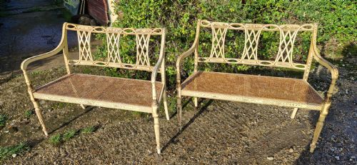 pair of country house decorated cane seat sofa window seats - CATEGORY: ANTIQUE SOFAS - DATED 1930