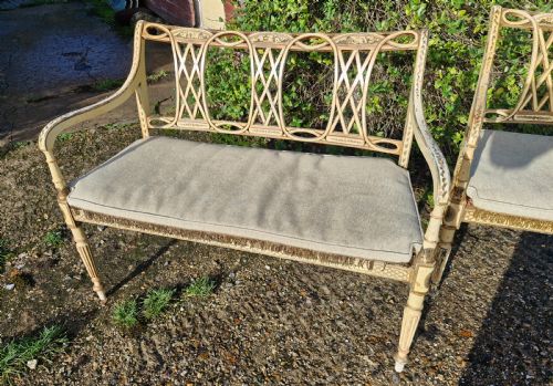 PAIR OF COUNTRY HOUSE DECORATED CANE SEAT SOFA WINDOW SEATS - ADDITIONAL PHOTO 2