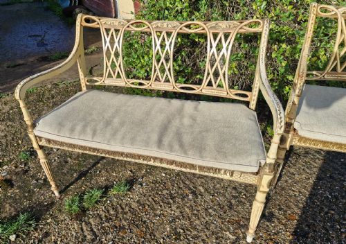 PAIR OF COUNTRY HOUSE DECORATED CANE SEAT SOFA WINDOW SEATS - ADDITIONAL PHOTO 3