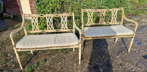 PAIR OF COUNTRY HOUSE DECORATED CANE SEAT SOFA WINDOW SEATS - ADDITIONAL PHOTO 5