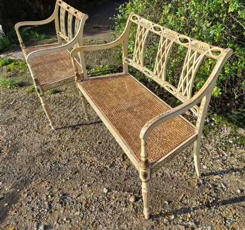 PAIR OF COUNTRY HOUSE DECORATED CANE SEAT SOFA WINDOW SEATS - ADDITIONAL PHOTO 7