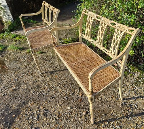 PAIR OF COUNTRY HOUSE DECORATED CANE SEAT SOFA WINDOW SEATS - ADDITIONAL PHOTO 8