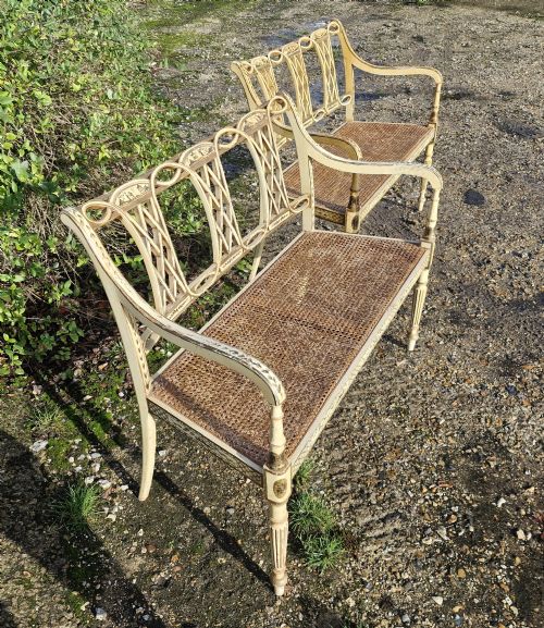 PAIR OF COUNTRY HOUSE DECORATED CANE SEAT SOFA WINDOW SEATS - ADDITIONAL PHOTO 10