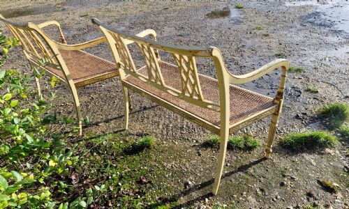 PAIR OF COUNTRY HOUSE DECORATED CANE SEAT SOFA WINDOW SEATS - ADDITIONAL PHOTO 16