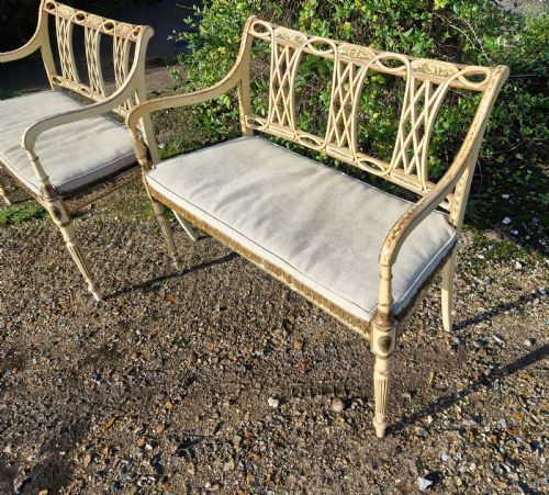 PAIR OF COUNTRY HOUSE DECORATED CANE SEAT SOFA WINDOW SEATS - ADDITIONAL PHOTO 25