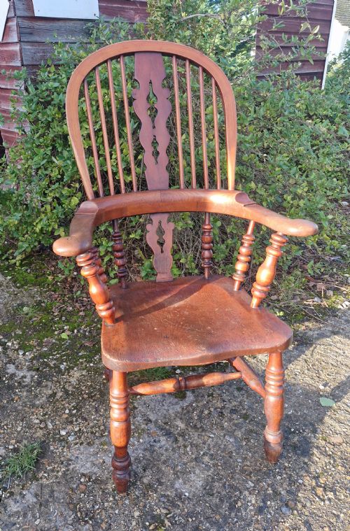 VICTORIAN WINDSOR ARMCHAIR WITH MAKERS STAMP - ADDITIONAL PHOTO 4