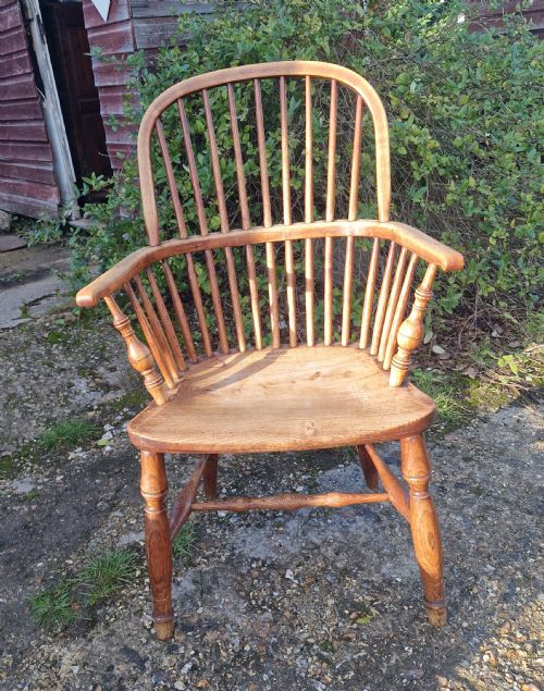 19th century stick back windsor armchair with makers stamp - CATEGORY: ANTIQUE CHAIRS - DATED 19TH CENTURY