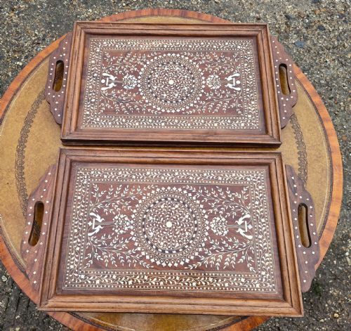 pair of anglo indian bone inlaid trays - CATEGORY: ANTIQUE MISCELLANEOUS - DATED 1920