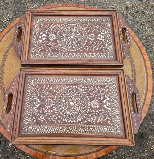 PAIR OF ANGLO INDIAN BONE INLAID TRAYS - ADDITIONAL PHOTO 3