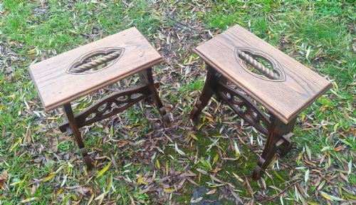 PAIR OF GOTHIC REVIVAL OAK TABLE STOOLS - ADDITIONAL PHOTO 3