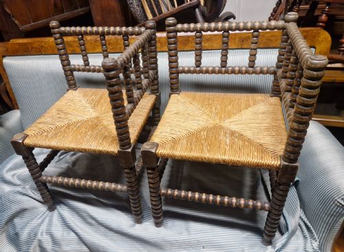 PAIR OF BOBBIN FRAMED RUSH SEAT CORNER CHAIRS - ADDITIONAL PHOTO 2