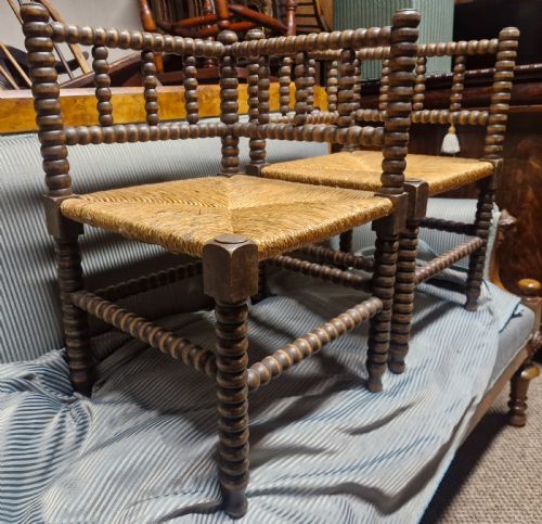 PAIR OF BOBBIN FRAMED RUSH SEAT CORNER CHAIRS - ADDITIONAL PHOTO 4