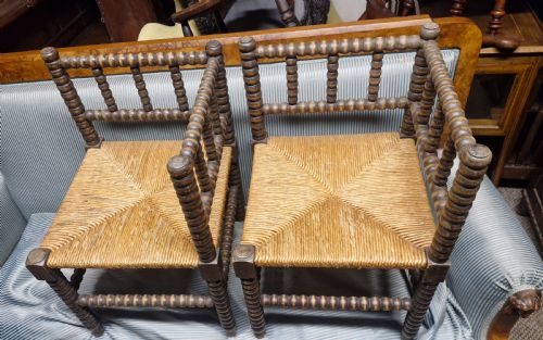 PAIR OF BOBBIN FRAMED RUSH SEAT CORNER CHAIRS - ADDITIONAL PHOTO 9