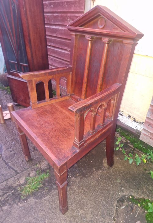 EARLY VICTORIAN OAK HALL ARMCHAIR - ADDITIONAL PHOTO 4