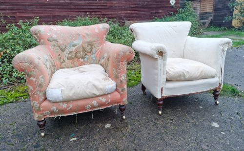 pair of howard style woodstock upholstered armchairs - CATEGORY: ANTIQUE CHAIRS - DATED 1900