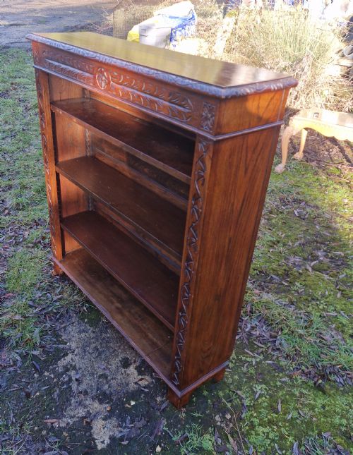 EDWARDIAN CARVED OAK OPEN FRONT BOOKCASE - ADDITIONAL PHOTO 1