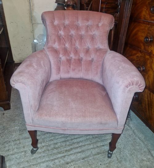 EDWARDIAN BUTTON BACK UPHOLSTERED ARMCHAIR - ADDITIONAL PHOTO 1