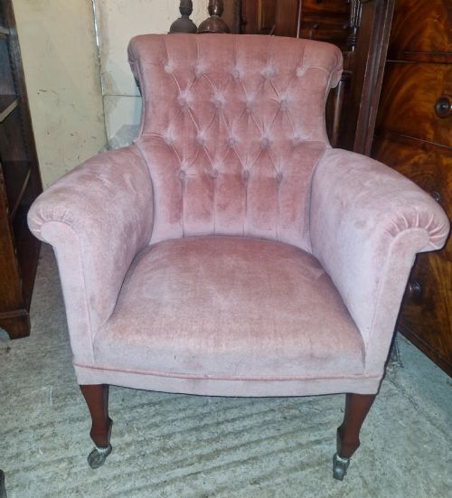 EDWARDIAN BUTTON BACK UPHOLSTERED ARMCHAIR - ADDITIONAL PHOTO 4