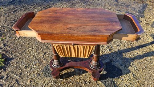EARLY VICTORIAN ROSEWOOD 2 DRAWER SIDE WORK TABLE - ADDITIONAL PHOTO 4