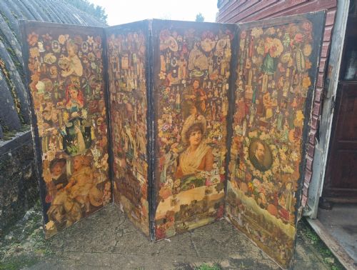 LARGE VICTORIAN SCRAP WORK 4 FOLD SCREEN - ADDITIONAL PHOTO 1