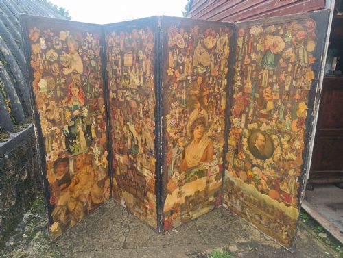 LARGE VICTORIAN SCRAP WORK 4 FOLD SCREEN - ADDITIONAL PHOTO 8