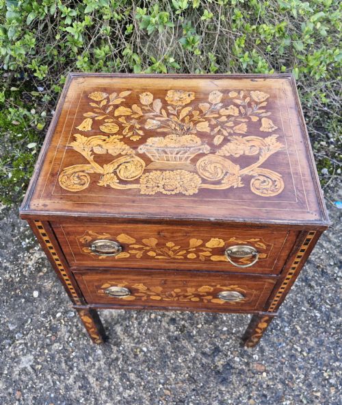 EARLY 19TH DUTCH MARQUETRY 2 DRAWER BEDSIDE CHEST OF DRAWERS - ADDITIONAL PHOTO 1