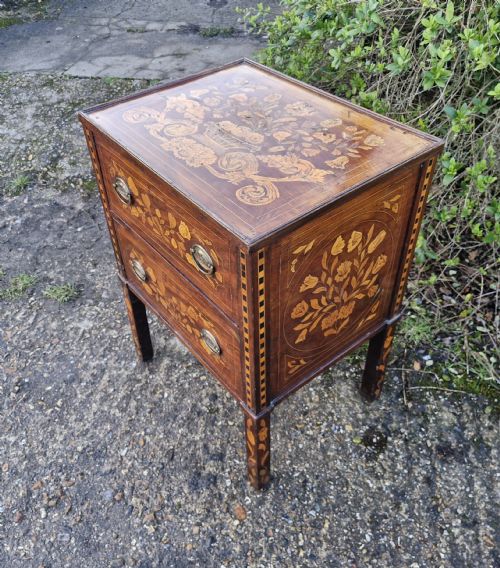 EARLY 19TH DUTCH MARQUETRY 2 DRAWER BEDSIDE CHEST OF DRAWERS - ADDITIONAL PHOTO 4