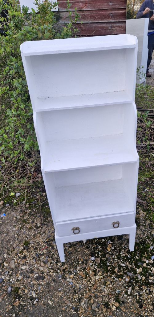 regency later painted pine waterfall bookcase with drawer - CATEGORY: ANTIQUE BOOKCASES - DATED REGENCY