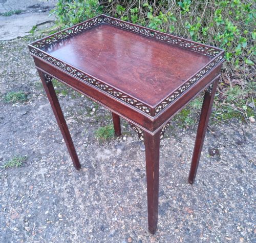 small mahogany silver table with fret work gallery - CATEGORY: ANTIQUE TABLES - DATED 19TH CENTURY