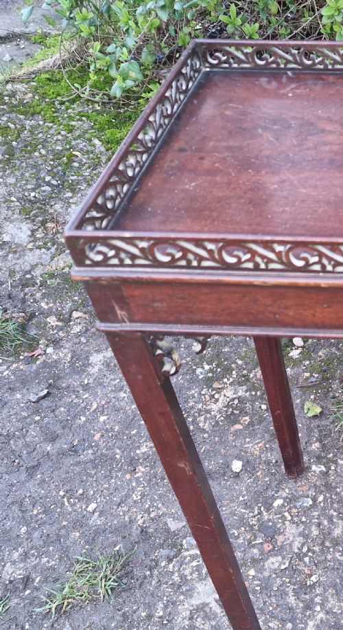 SMALL MAHOGANY SILVER TABLE WITH FRET WORK GALLERY - ADDITIONAL PHOTO 2