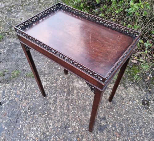 SMALL MAHOGANY SILVER TABLE WITH FRET WORK GALLERY - ADDITIONAL PHOTO 5