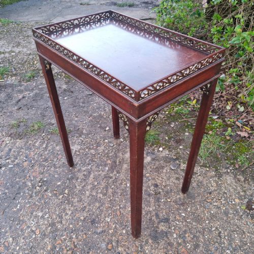 SMALL MAHOGANY SILVER TABLE WITH FRET WORK GALLERY - ADDITIONAL PHOTO 6