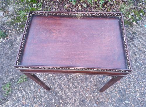 SMALL MAHOGANY SILVER TABLE WITH FRET WORK GALLERY - ADDITIONAL PHOTO 7