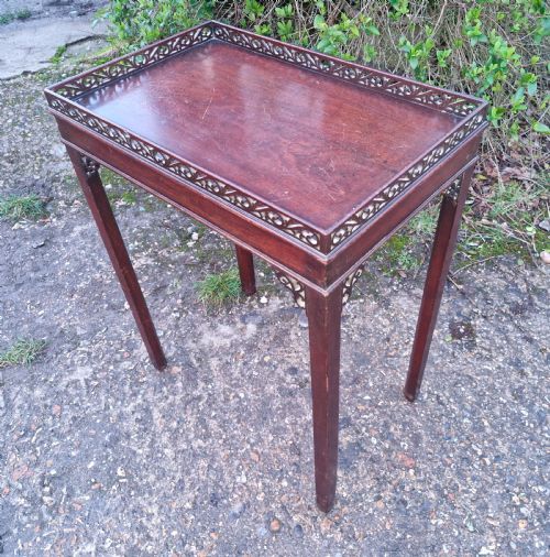 SMALL MAHOGANY SILVER TABLE WITH FRET WORK GALLERY - ADDITIONAL PHOTO 8