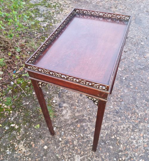 SMALL MAHOGANY SILVER TABLE WITH FRET WORK GALLERY - ADDITIONAL PHOTO 12