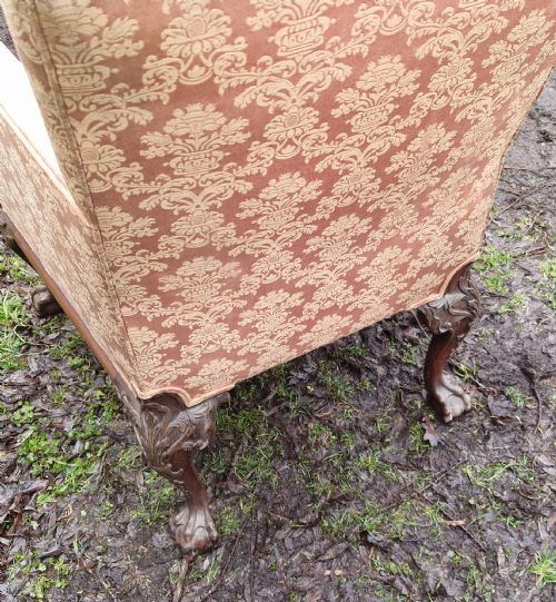 EDWARDIAN CARVED MAHOGANY FRAMED UPHOLSTERED ARMCHAIR - ADDITIONAL PHOTO 3