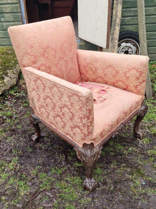 EDWARDIAN CARVED MAHOGANY FRAMED UPHOLSTERED ARMCHAIR - ADDITIONAL PHOTO 5