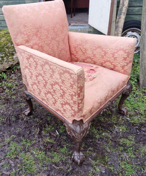 EDWARDIAN CARVED MAHOGANY FRAMED UPHOLSTERED ARMCHAIR - ADDITIONAL PHOTO 6