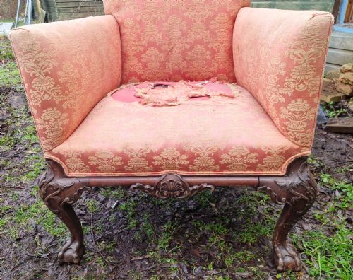 EDWARDIAN CARVED MAHOGANY FRAMED UPHOLSTERED ARMCHAIR - ADDITIONAL PHOTO 7